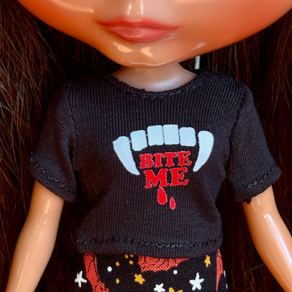 Bite Me Vampire Teeth Crop Tee for Blythe