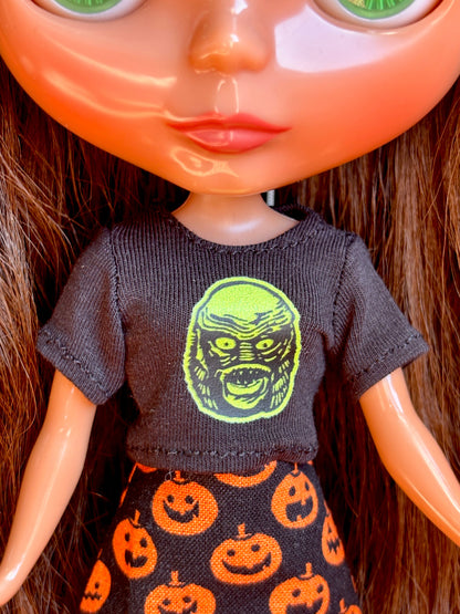 Lagoon Dude Glow Black Crop Tee for Blythe