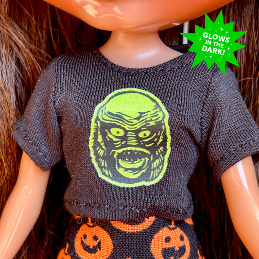 Lagoon Dude Glow Black Crop Tee for Blythe