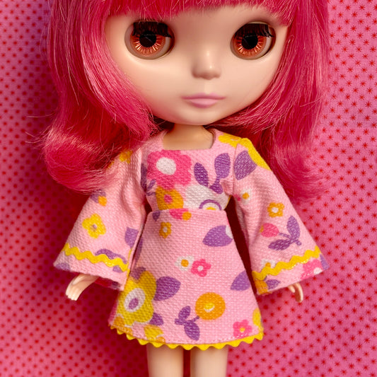 Pink Floral Bell Sleeve Mini Dress