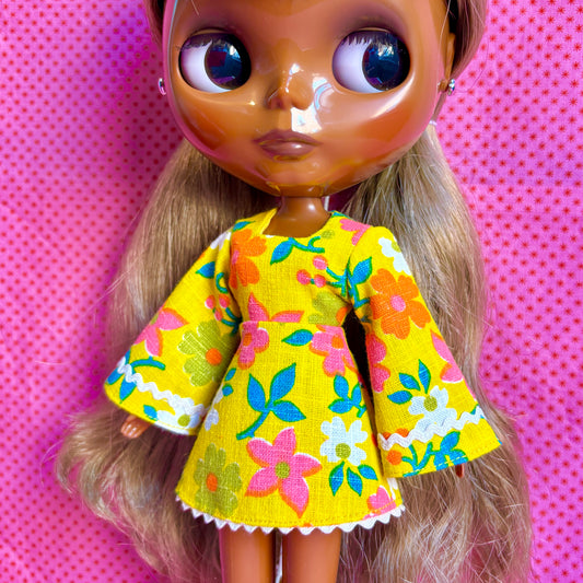Yellow Floral Bell Sleeve Mini Dress