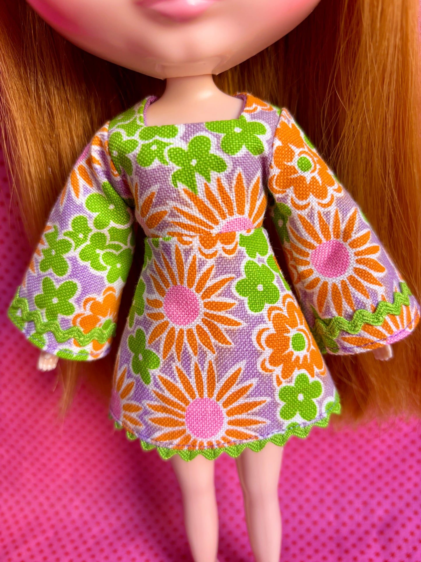 Purple Floral Bell Sleeve Mini Dress