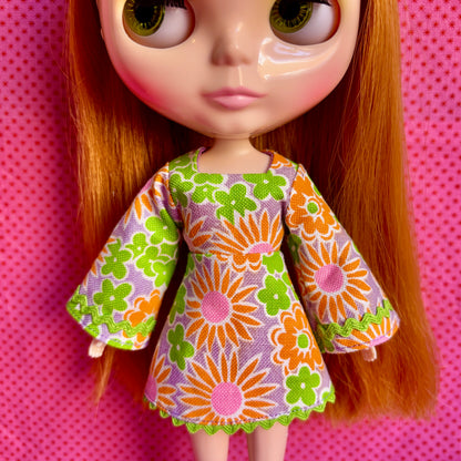 Purple Floral Bell Sleeve Mini Dress