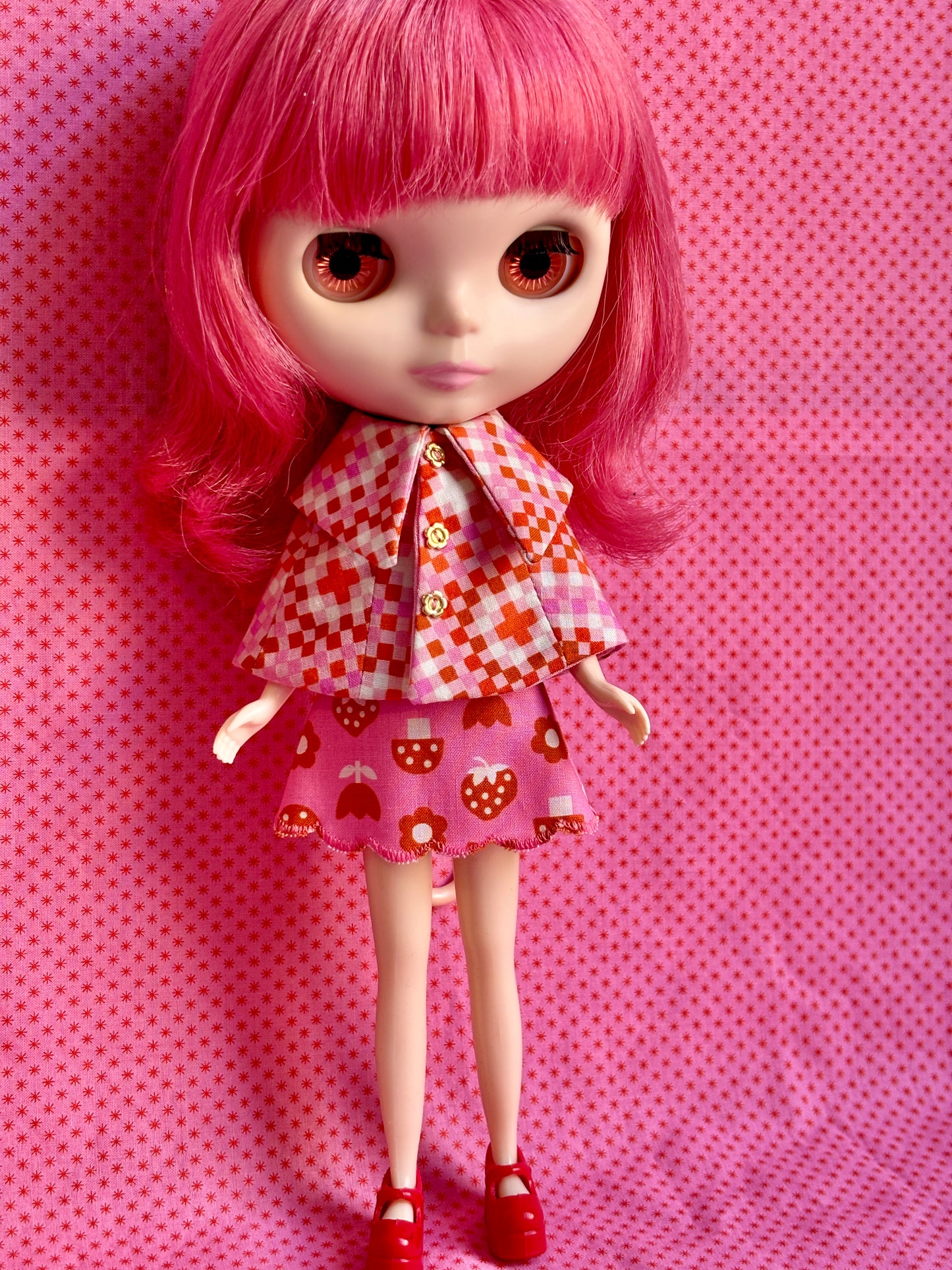 Pink Pixel Granny Dress & Cape Set