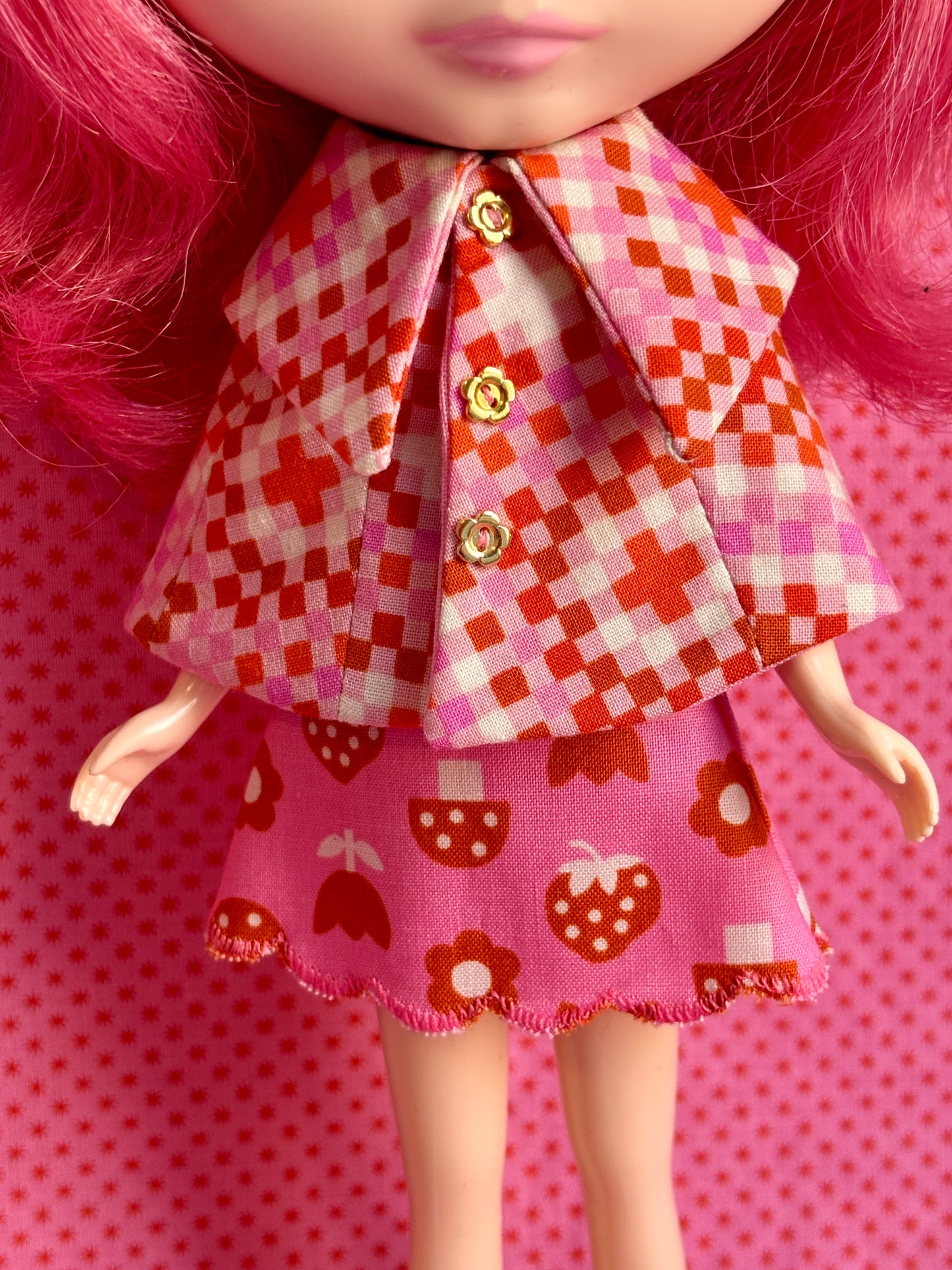 Pink Pixel Granny Dress & Cape Set