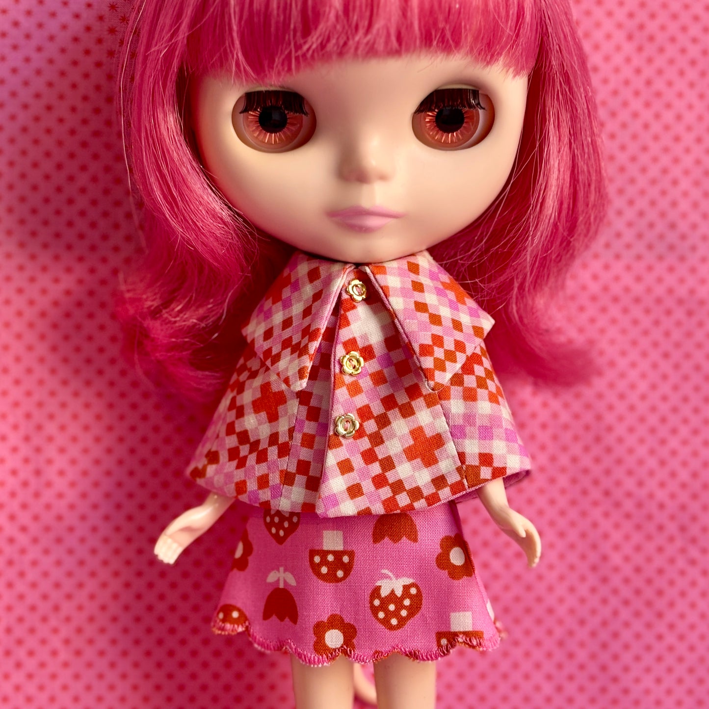 Pink Pixel Granny Dress & Cape Set
