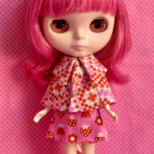 Pink Pixel Granny Dress & Cape Set