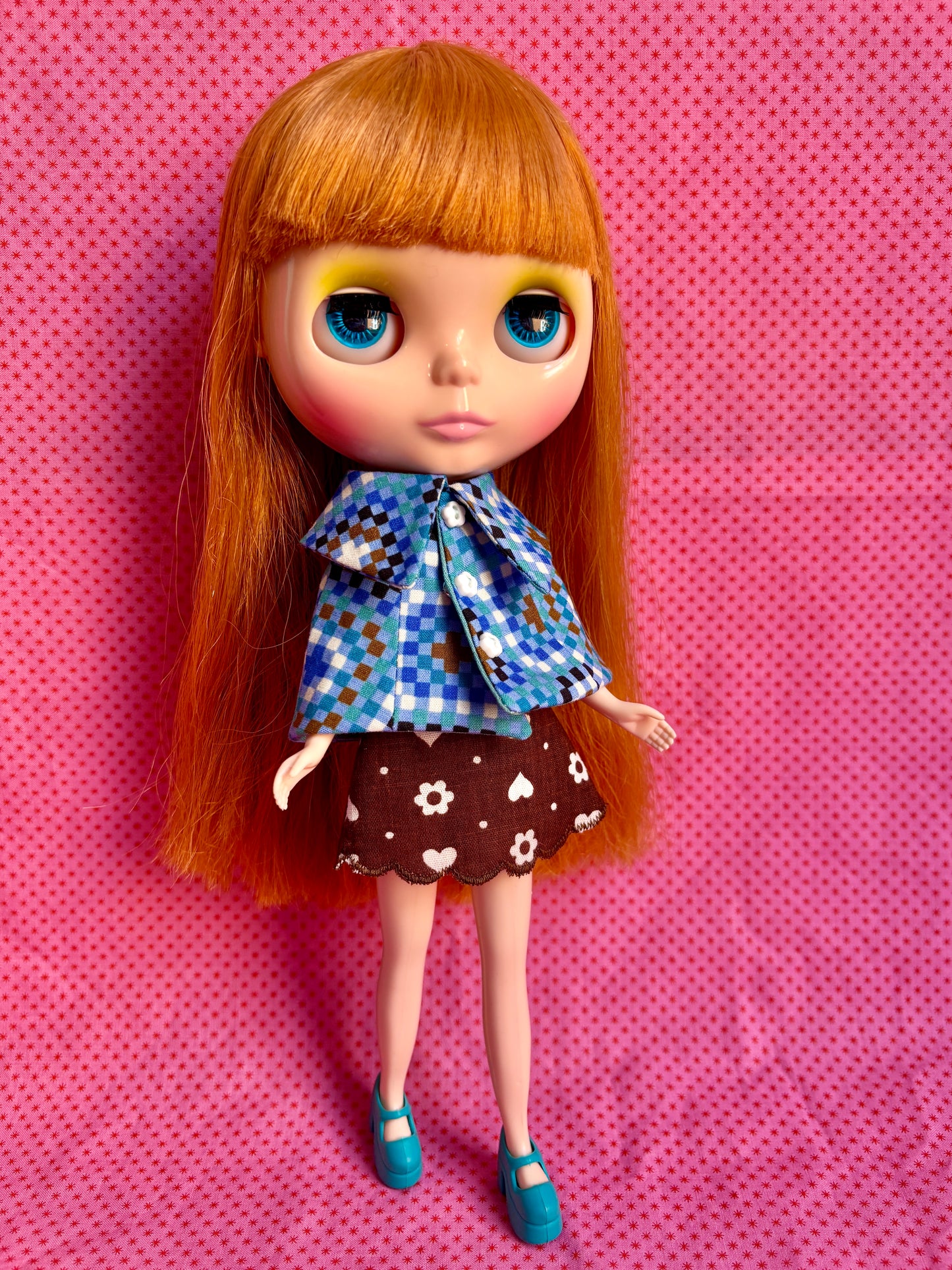 Blue Pixel Granny Dress & Cape Set