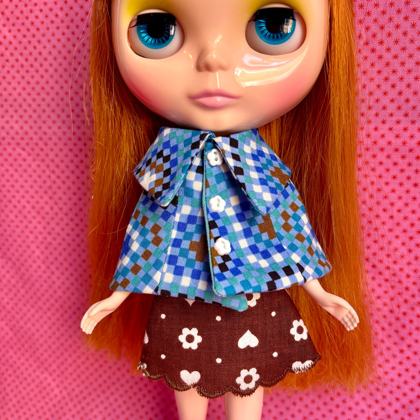 Blue Pixel Granny Dress & Cape Set
