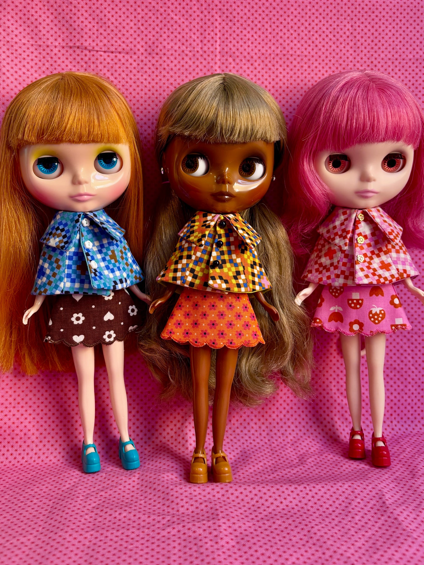Pink Pixel Granny Dress & Cape Set