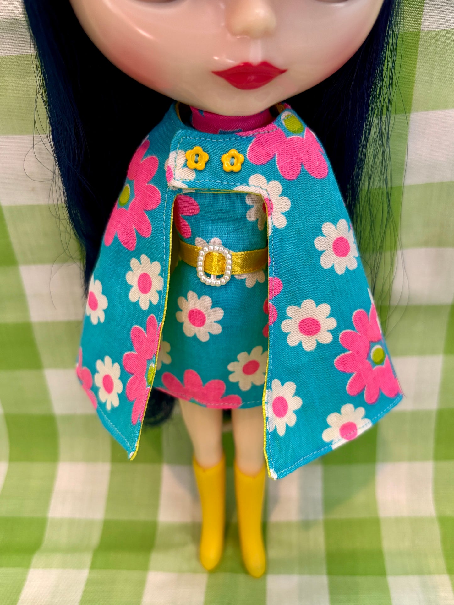 Bright Blue Mod Floral Vintage Dress & Cape Set