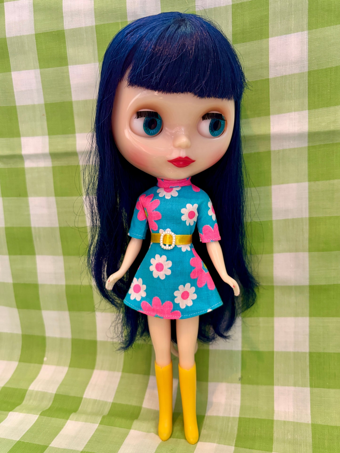 Bright Blue Mod Floral Vintage Dress & Cape Set