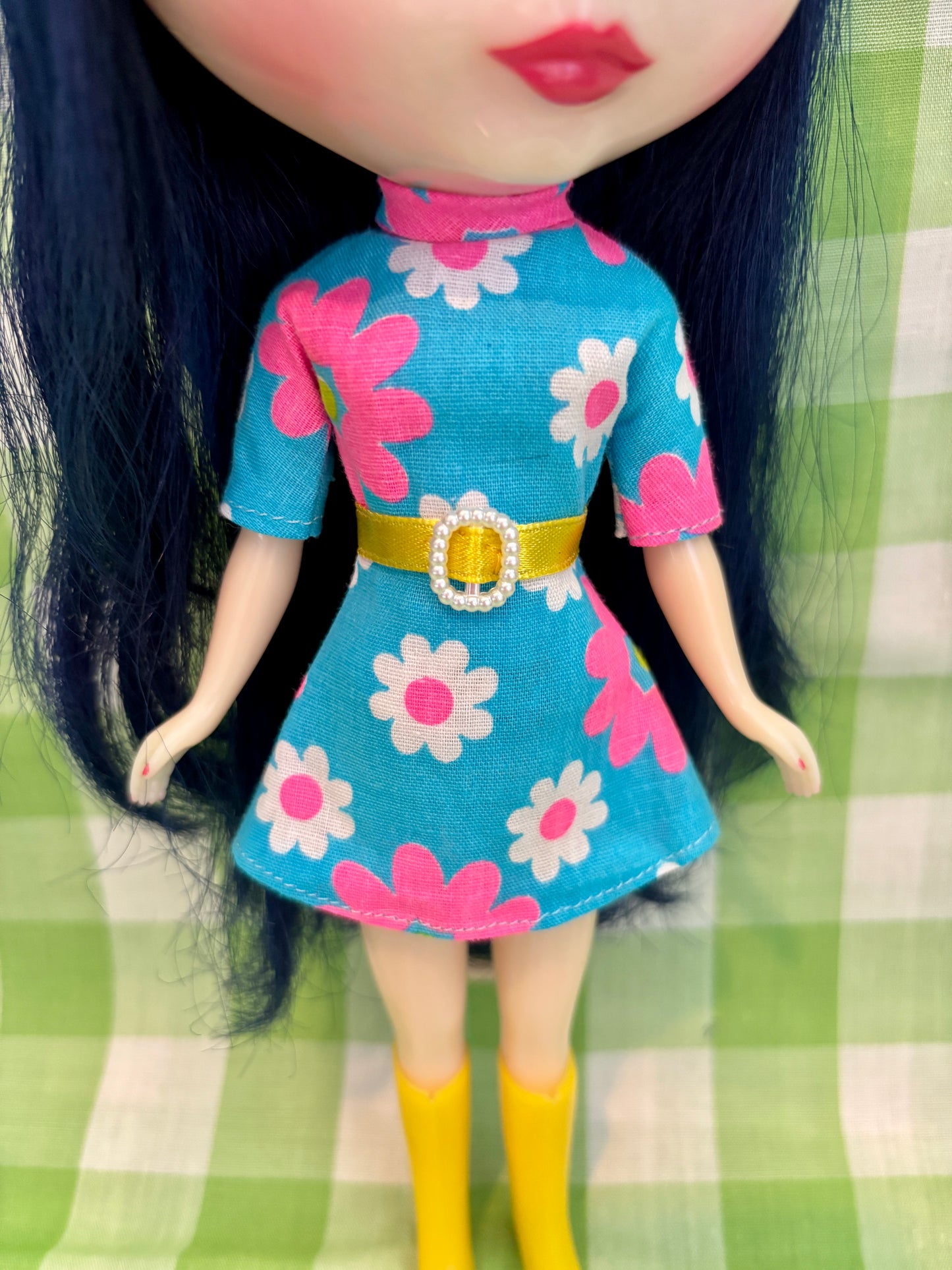 Bright Blue Mod Floral Vintage Dress & Cape Set