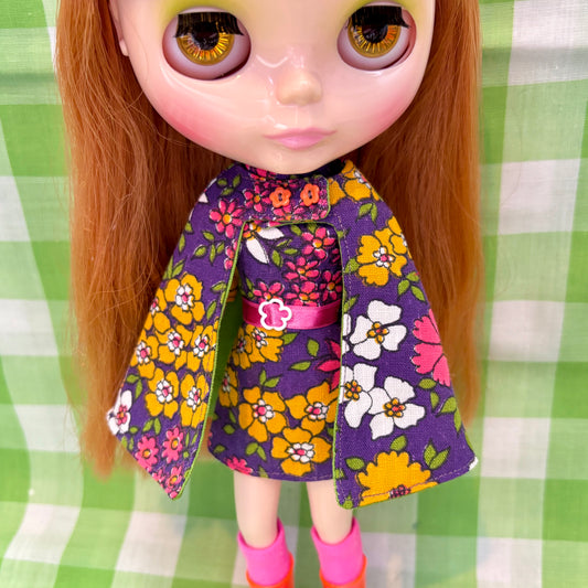 Purple Garden Mod Floral Vintage Dress & Cape Set