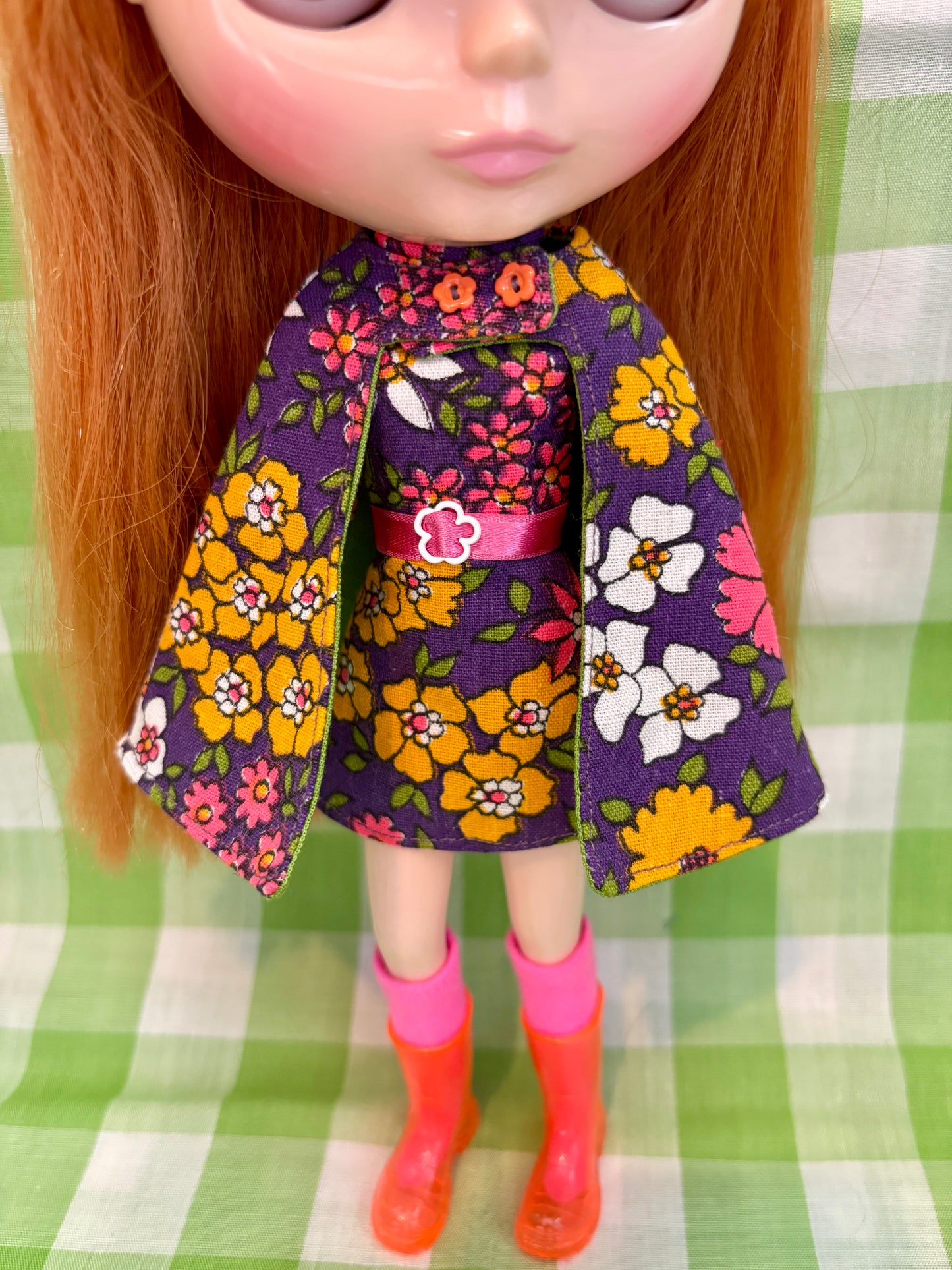 Purple Garden Mod Floral Vintage Dress & Cape Set