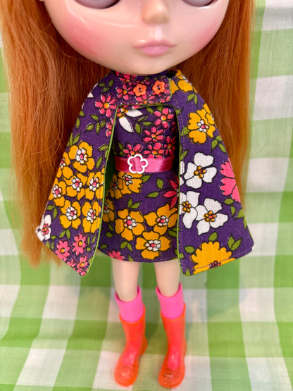 Purple Garden Mod Floral Vintage Dress & Cape Set