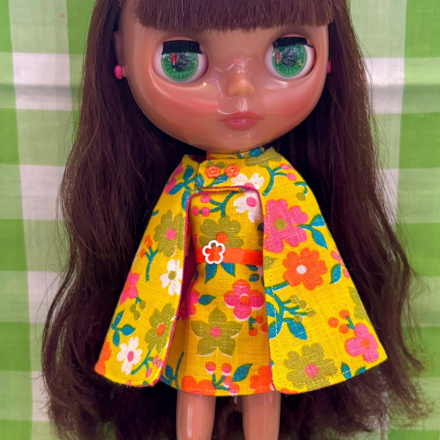 Golden Beams Mod Floral Vintage Dress & Cape Set