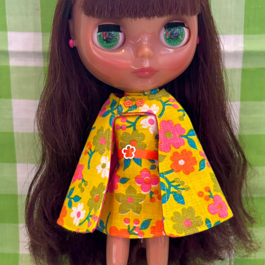 Golden Beams Mod Floral Vintage Dress & Cape Set