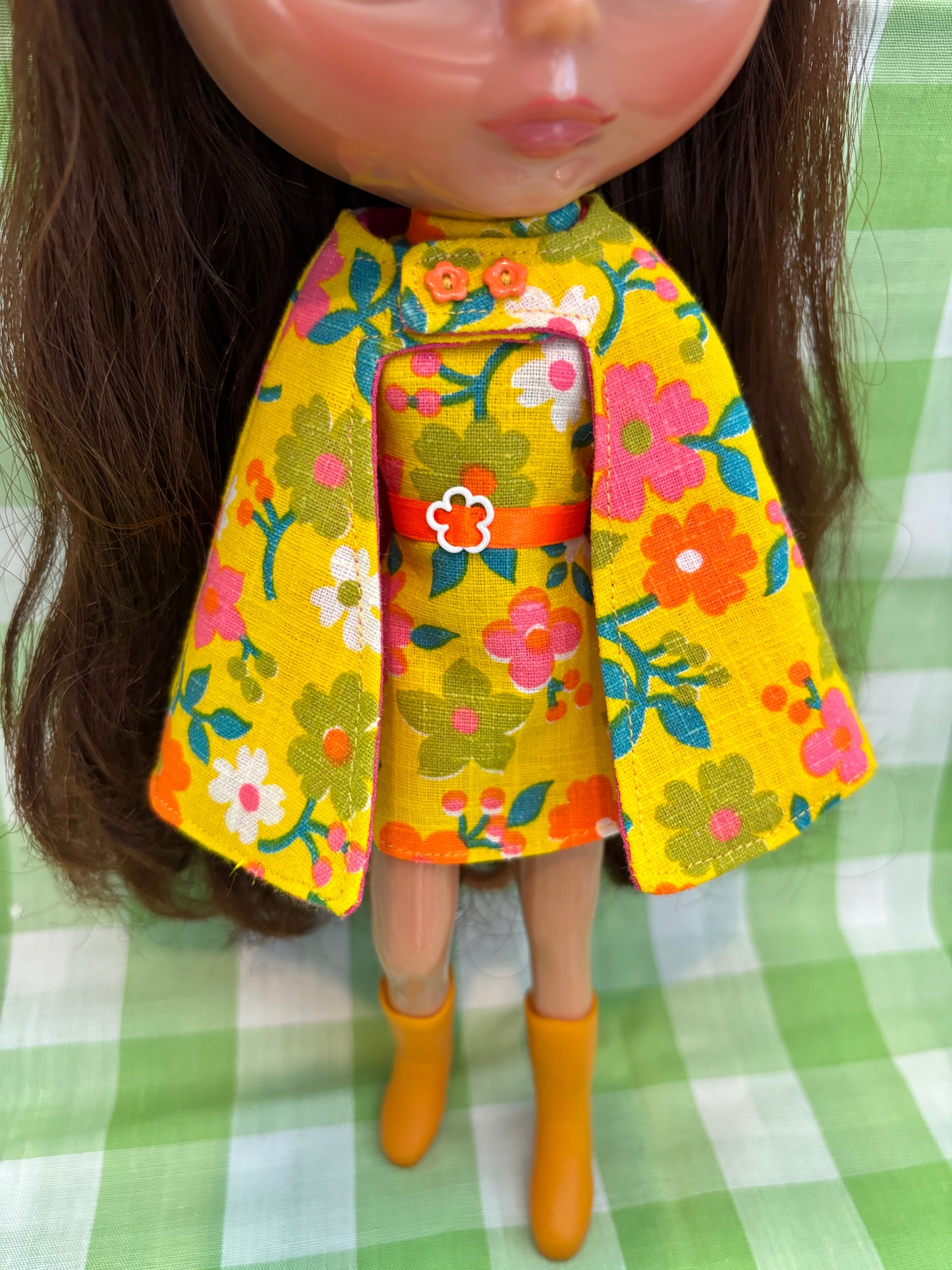 Golden Beams Mod Floral Vintage Dress & Cape Set