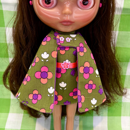 Green With Envy Mod Floral Vintage Dress & Cape Set