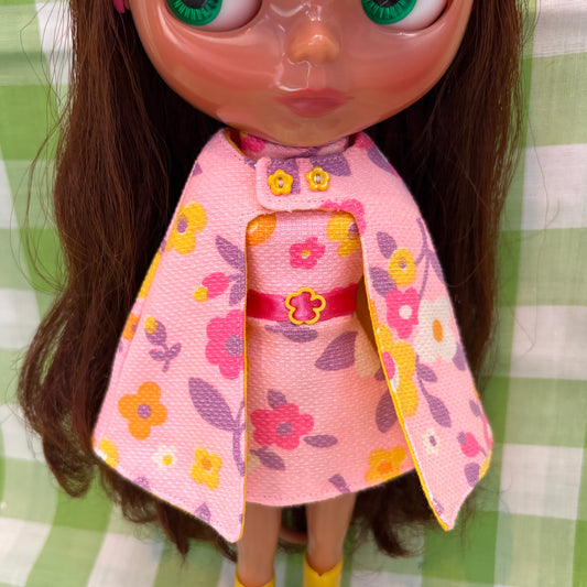 Pink Paradise Mod Floral Vintage Dress & Cape Set