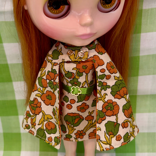 Fall Foliage Mod Floral Vintage Dress & Cape Set