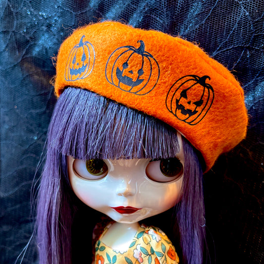 Jack O' Lantern Cuties Felt Beret Hat for Blythe