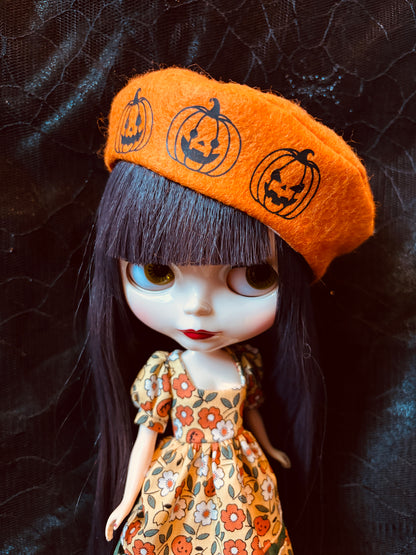 Jack O' Lantern Cuties Felt Beret Hat for Blythe