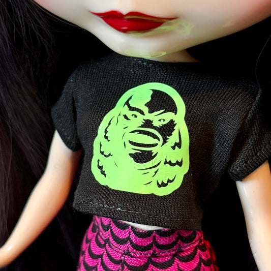 Gill Monster Black Glow Crop Tee for Blythe