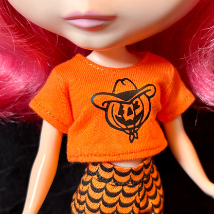 Cowboy O' Lantern Orange Crop Tee for Blythe