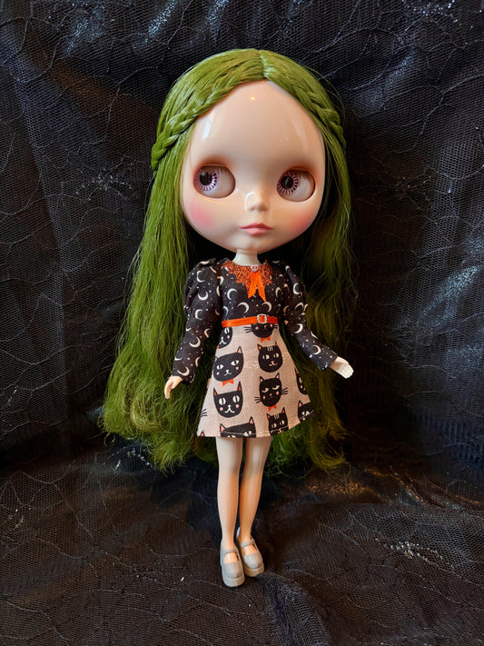 Black Cat Strut Bat Collar Long Sleeve Mini Dress