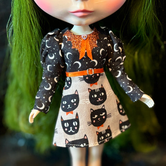 Black Cat Strut Bat Collar Long Sleeve Mini Dress