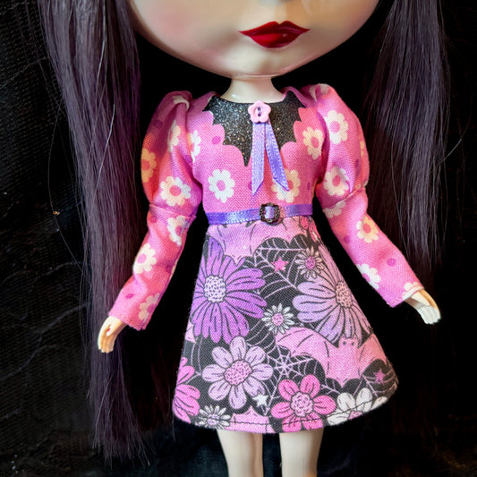 Dark Bouquet Bat Collar Long Sleeve Mini Dress