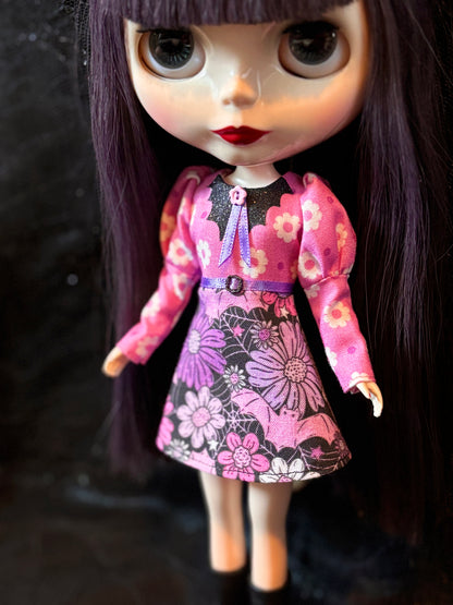 Dark Bouquet Bat Collar Long Sleeve Mini Dress