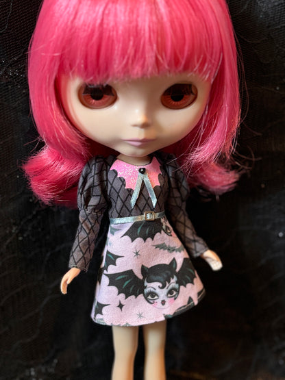 Bat Babe Bat Collar Long Sleeve Mini Dress