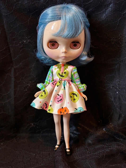 Bright Pumpkins Bat Collar Ruffle Sleeve Dress