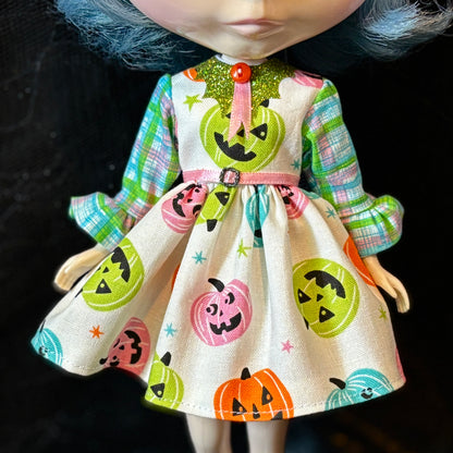 Bright Pumpkins Bat Collar Ruffle Sleeve Dress