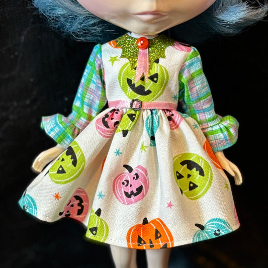 Bright Pumpkins Bat Collar Ruffle Sleeve Dress