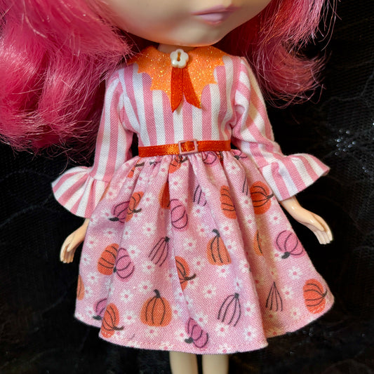 Pink Pumpkin Patch Cutie Bat Collar Ruffle Sleeve Dress