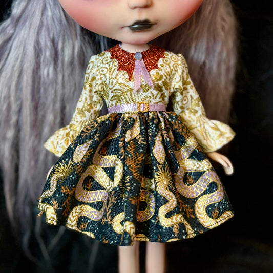 Seeing Snakes Bat Collar Ruffle Sleeve Dress