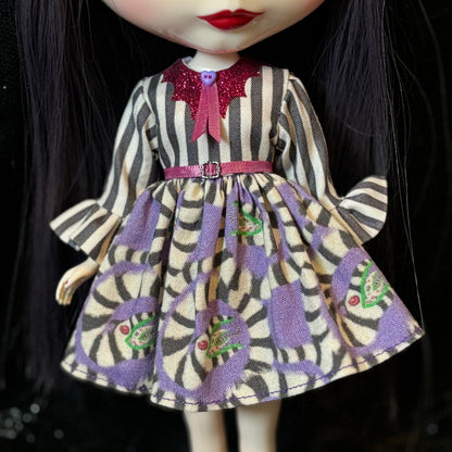 Dreaming of Sandworms Bat Collar Ruffle Sleeve Dress