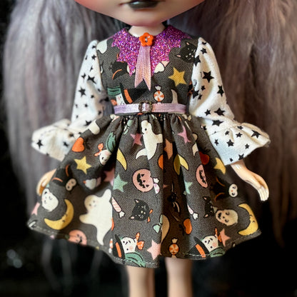 Spooky Season Bat Collar Ruffle Sleeve Dress