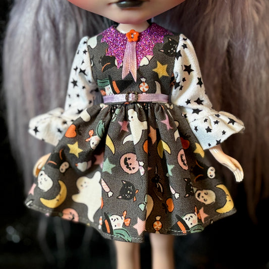 Spooky Season Bat Collar Ruffle Sleeve Dress