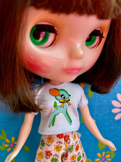 Blue Darling Deer Crop Tee for Blythe