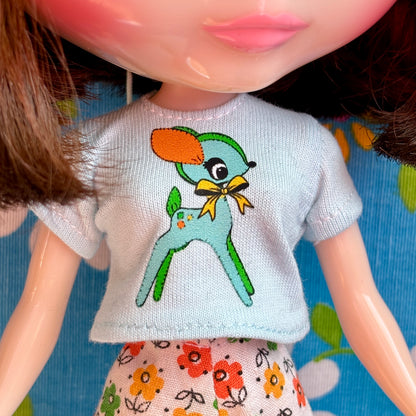 Blue Darling Deer Crop Tee for Blythe