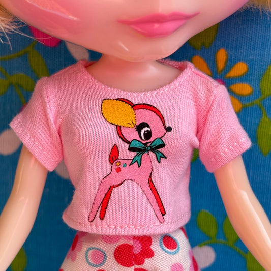 Pink Darling Deer Crop Tee for Blythe