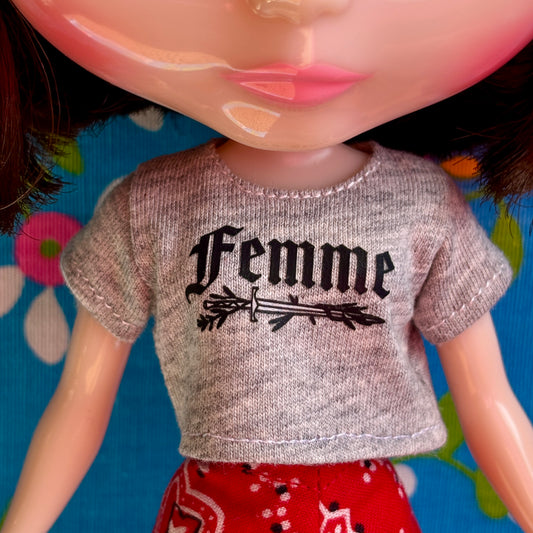 Femme Fatale Gray Crop Tee for Blythe