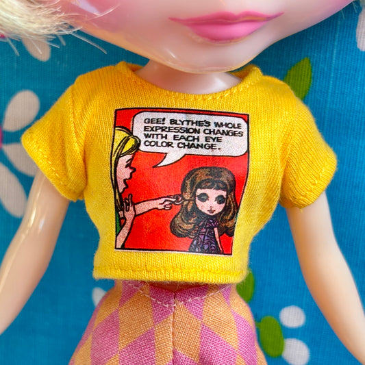 Kenner Eyes Comic Yellow Crop Tee for Blythe