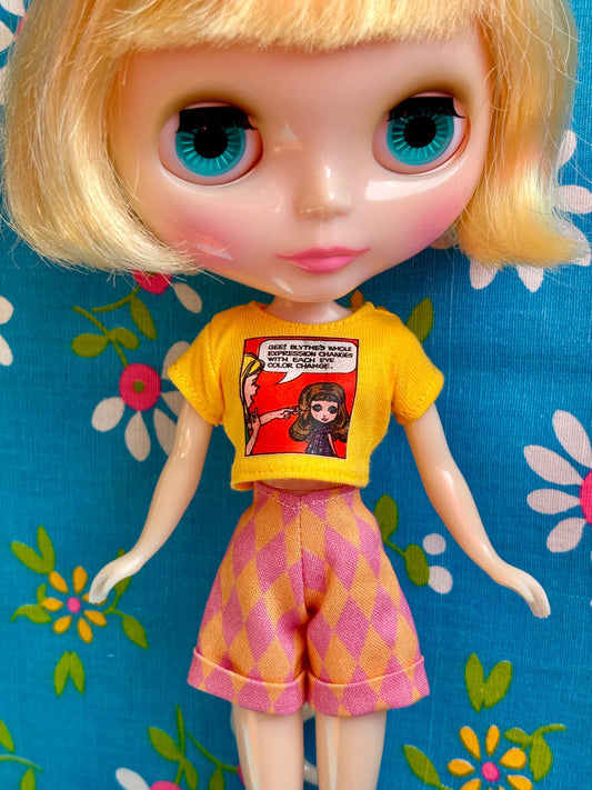 Kenner Eyes Comic Yellow Crop Tee for Blythe