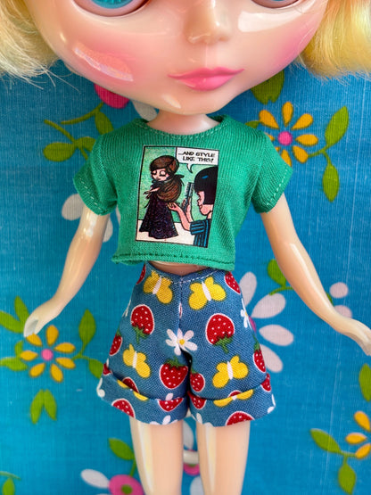 Kenner Hair Comic Green Crop Tee for Blythe